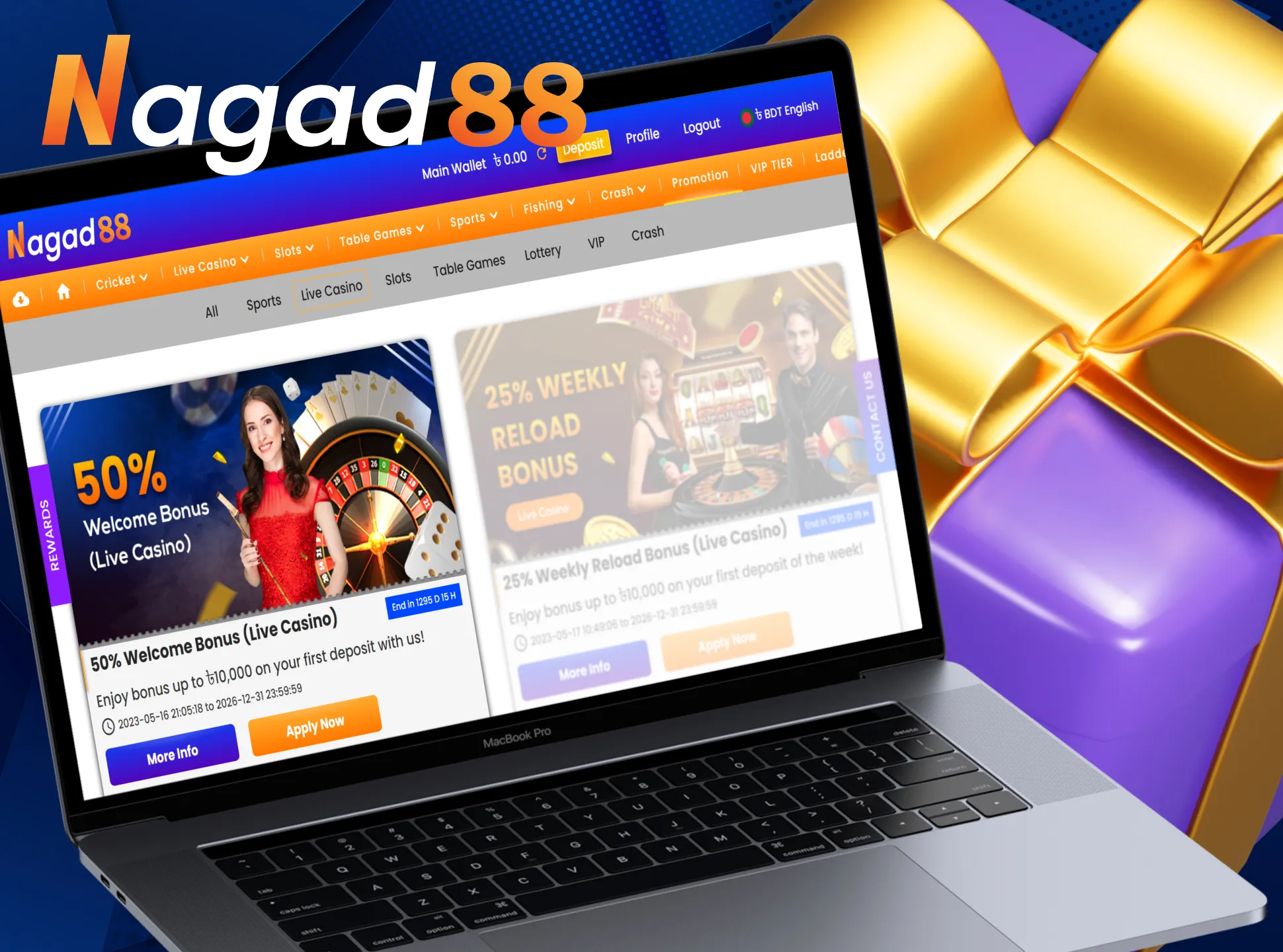 Get a special and profitable welcome live casino bonus Nagad88.