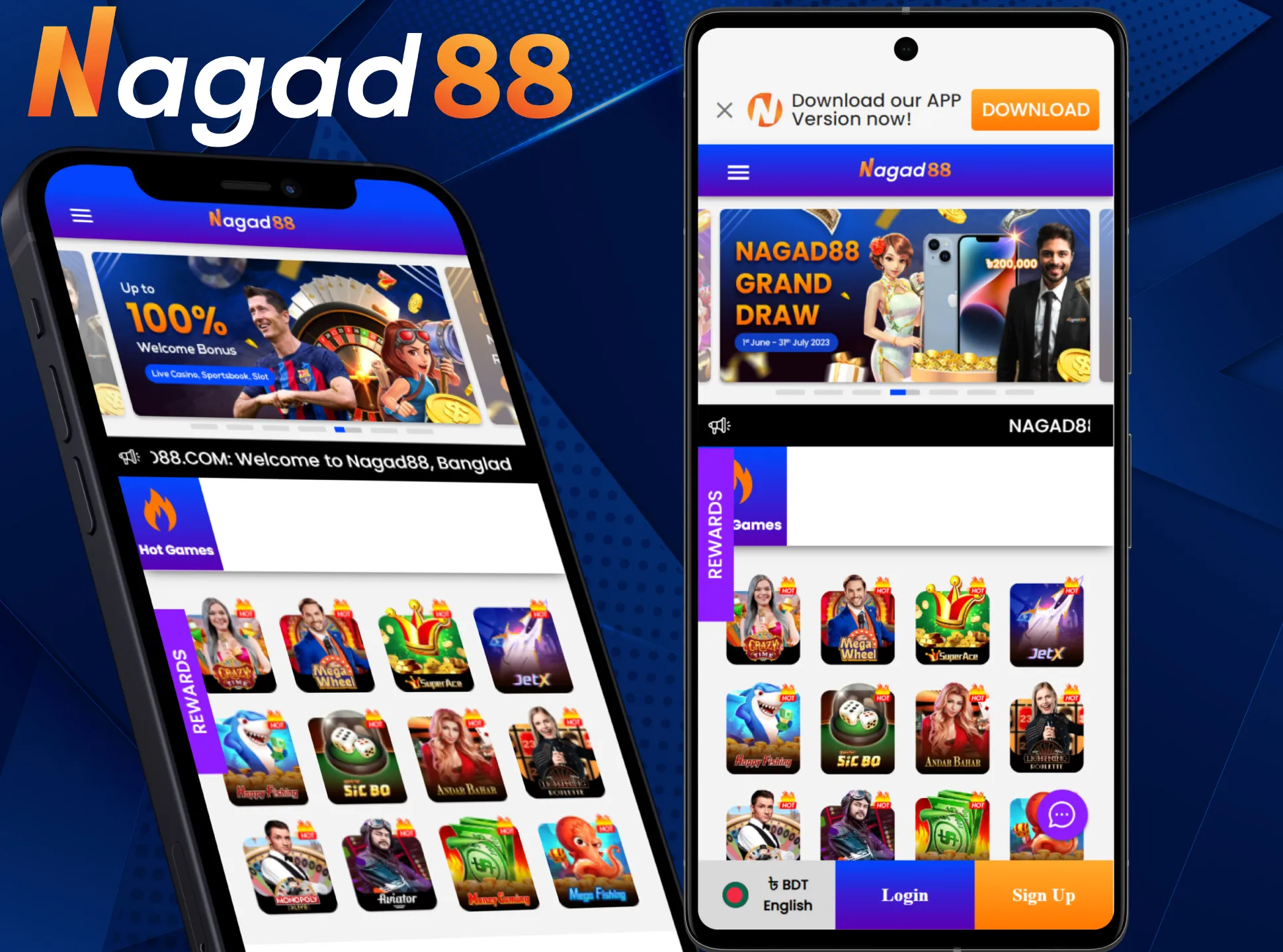 Nagad88 has a very handy app for your phone for betting and casino games.