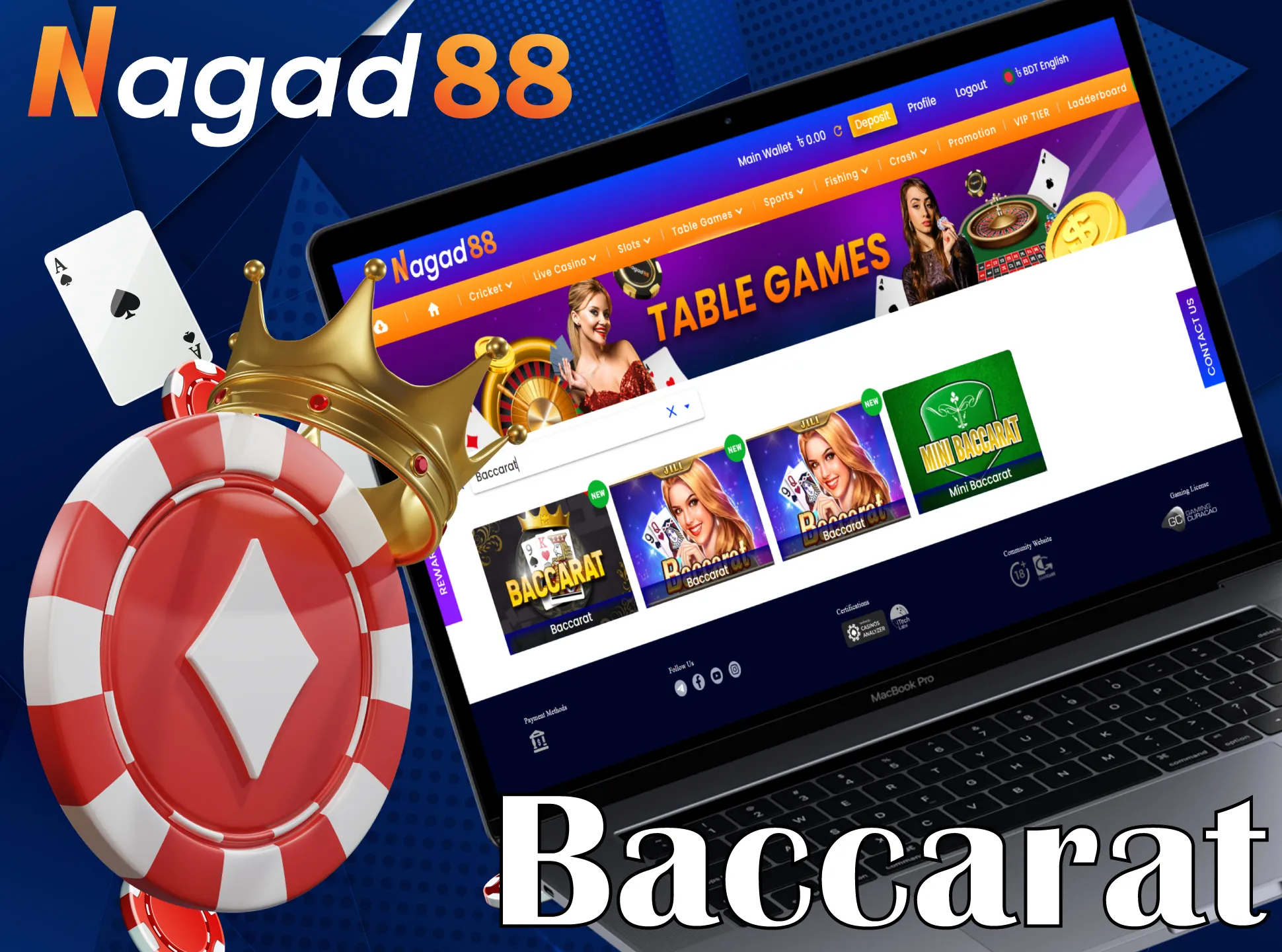 With Nagad88 casino you have the opportunity to play baccarat.