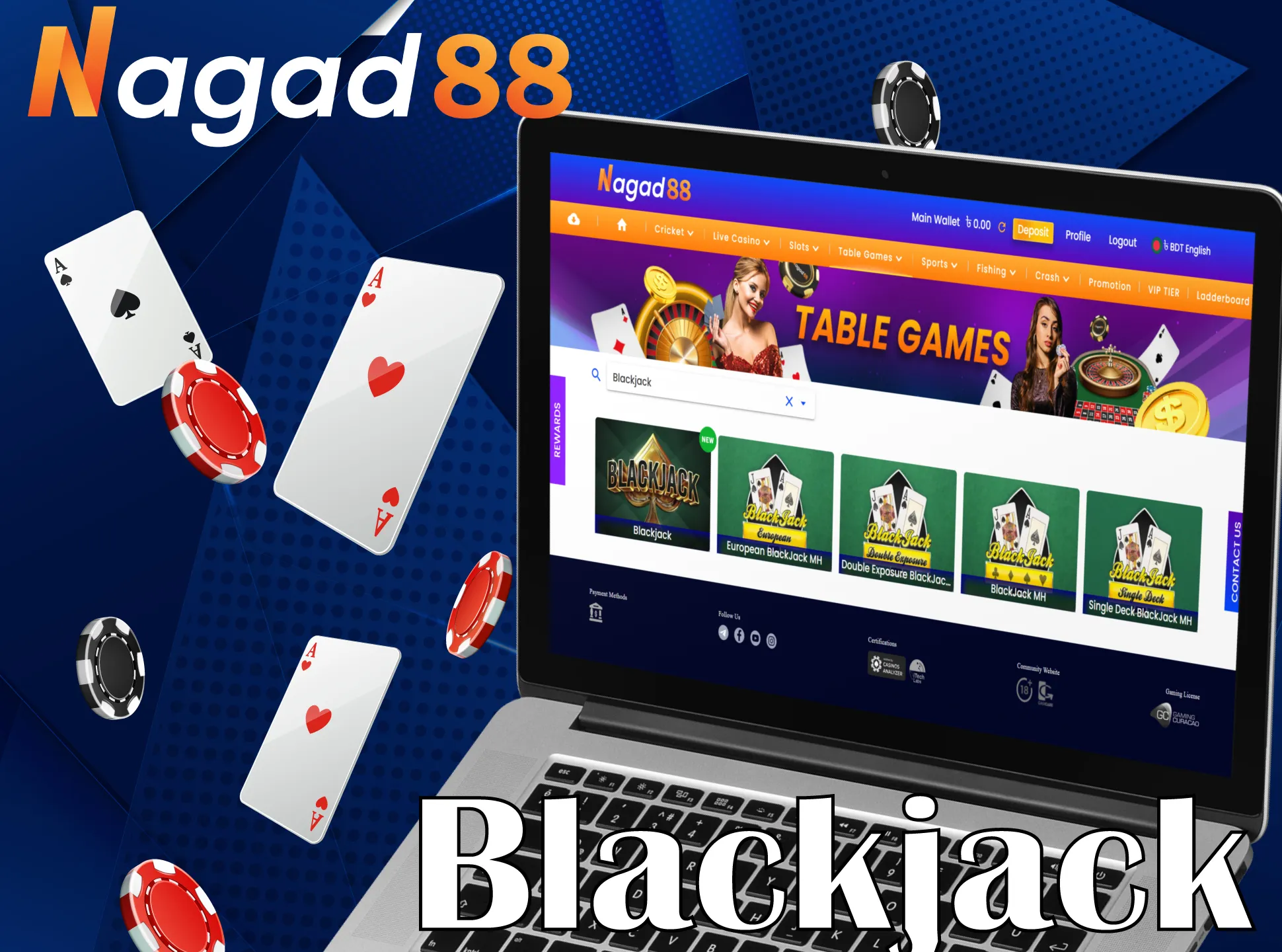 Play exciting blackjack with Nagad88.