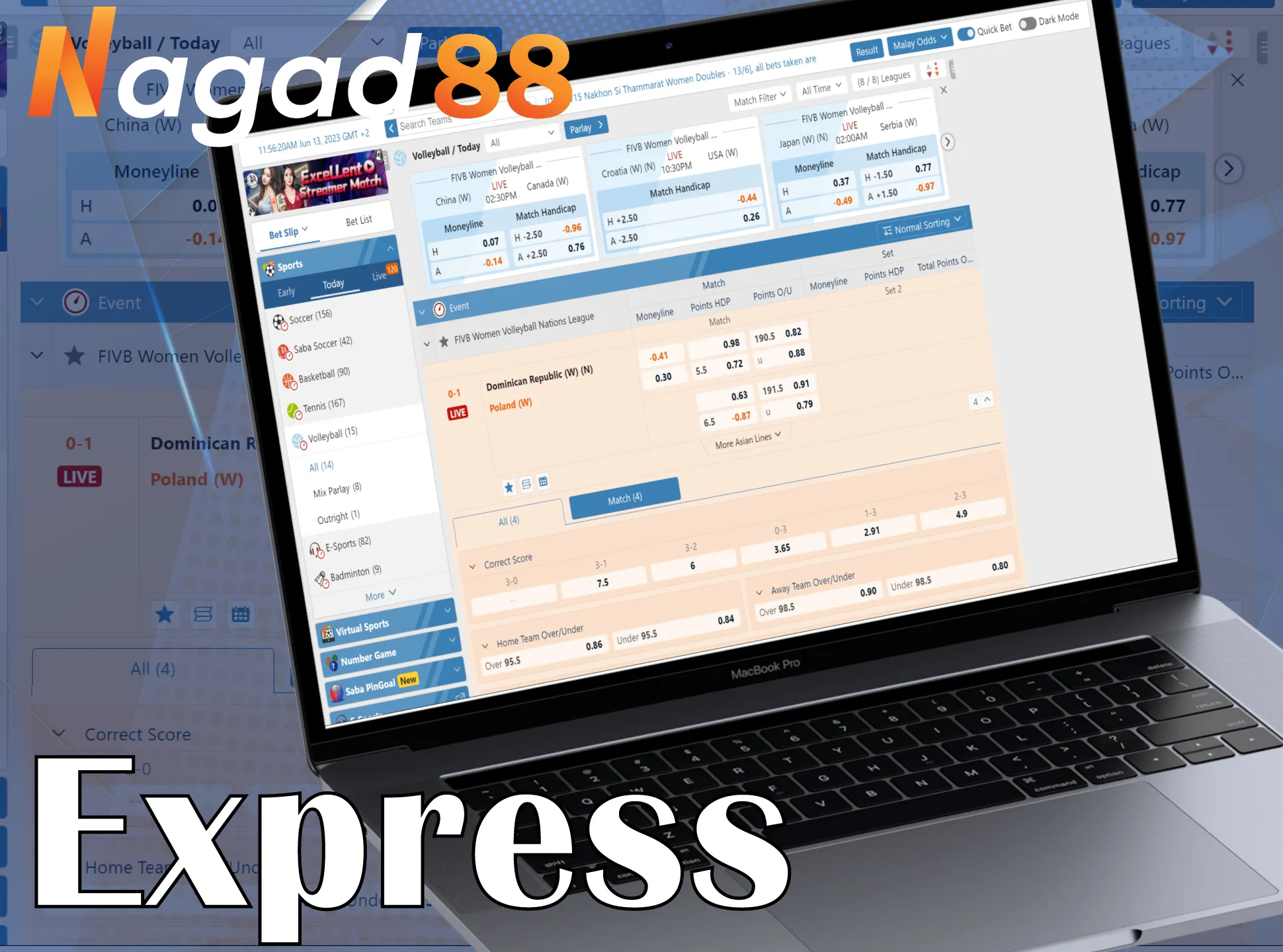 Make express bets on matches, multiply odds and winnings with Nagad88.