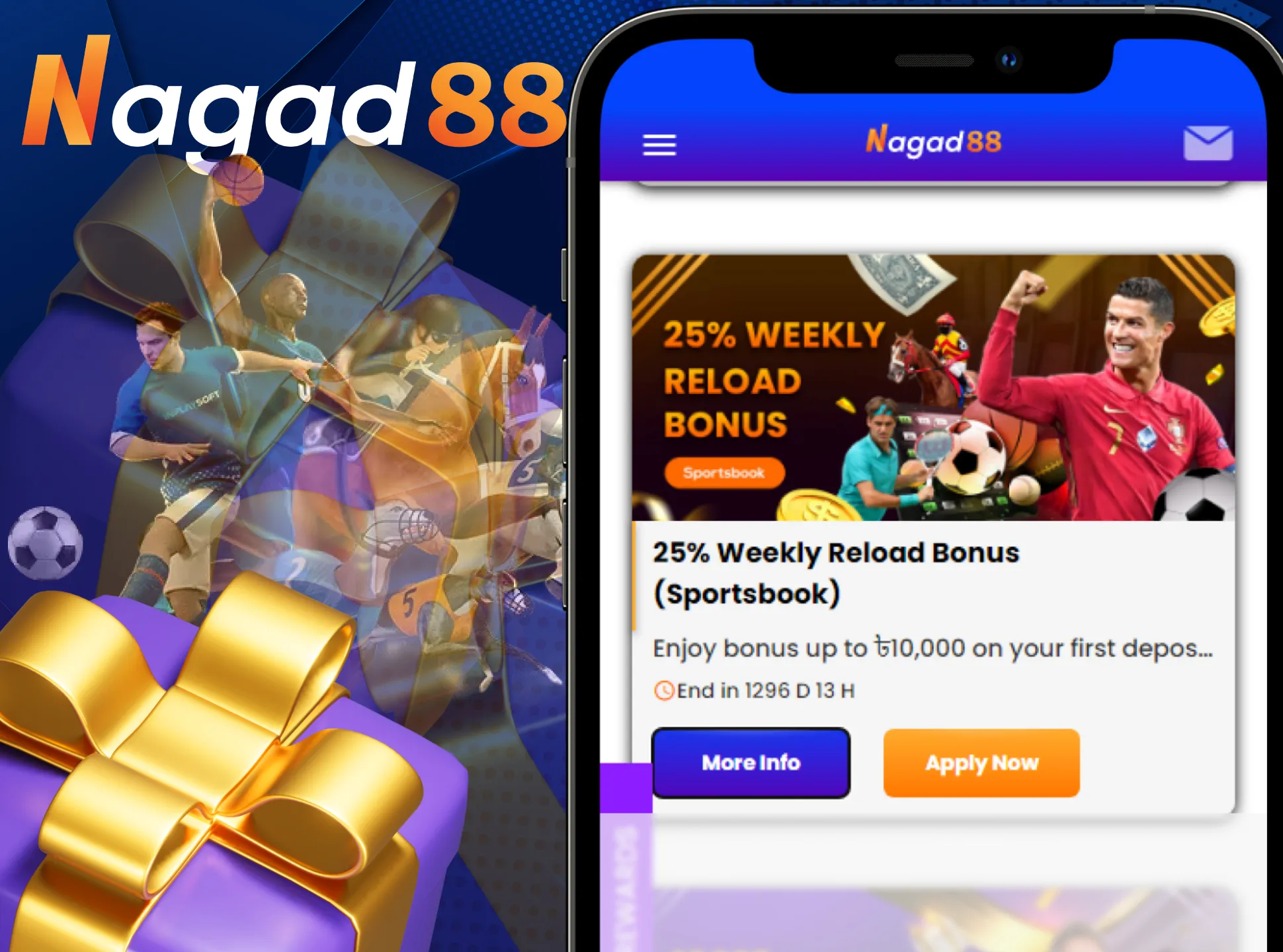 The Nagad88 app offers a lucrative weekly reload sport bonus.