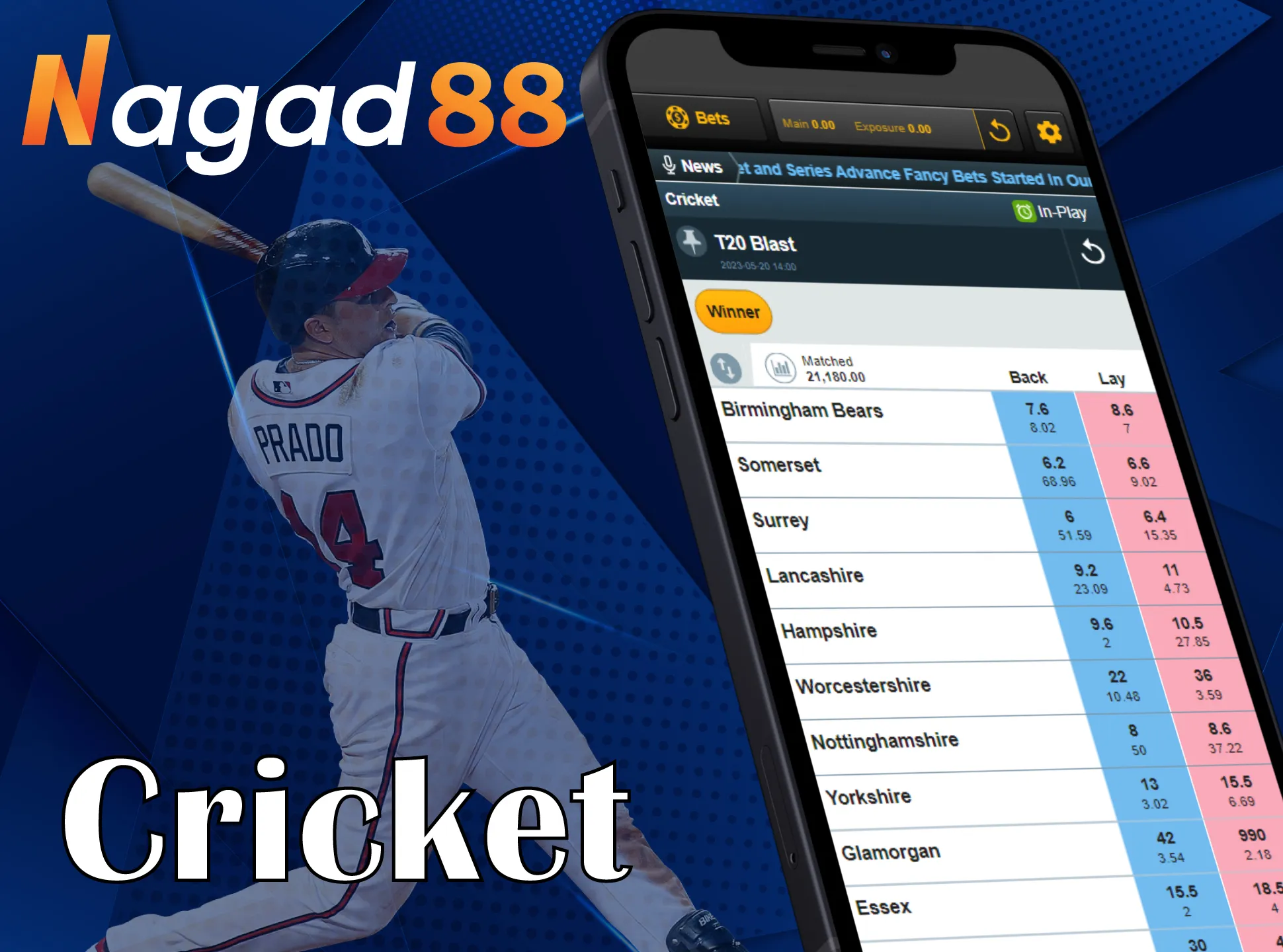 Place cricket bets in the Nagad88 app.