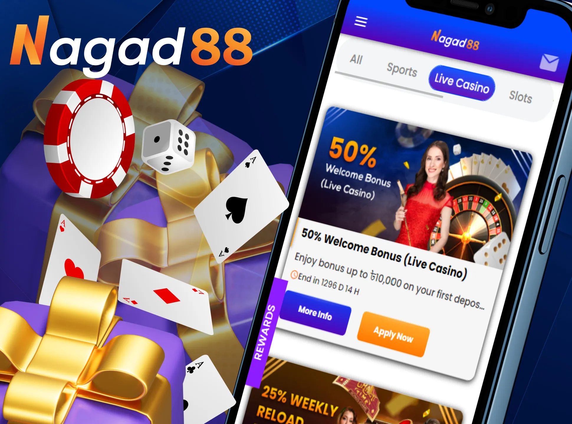 In the Nagad88 app try the live casino bonus.