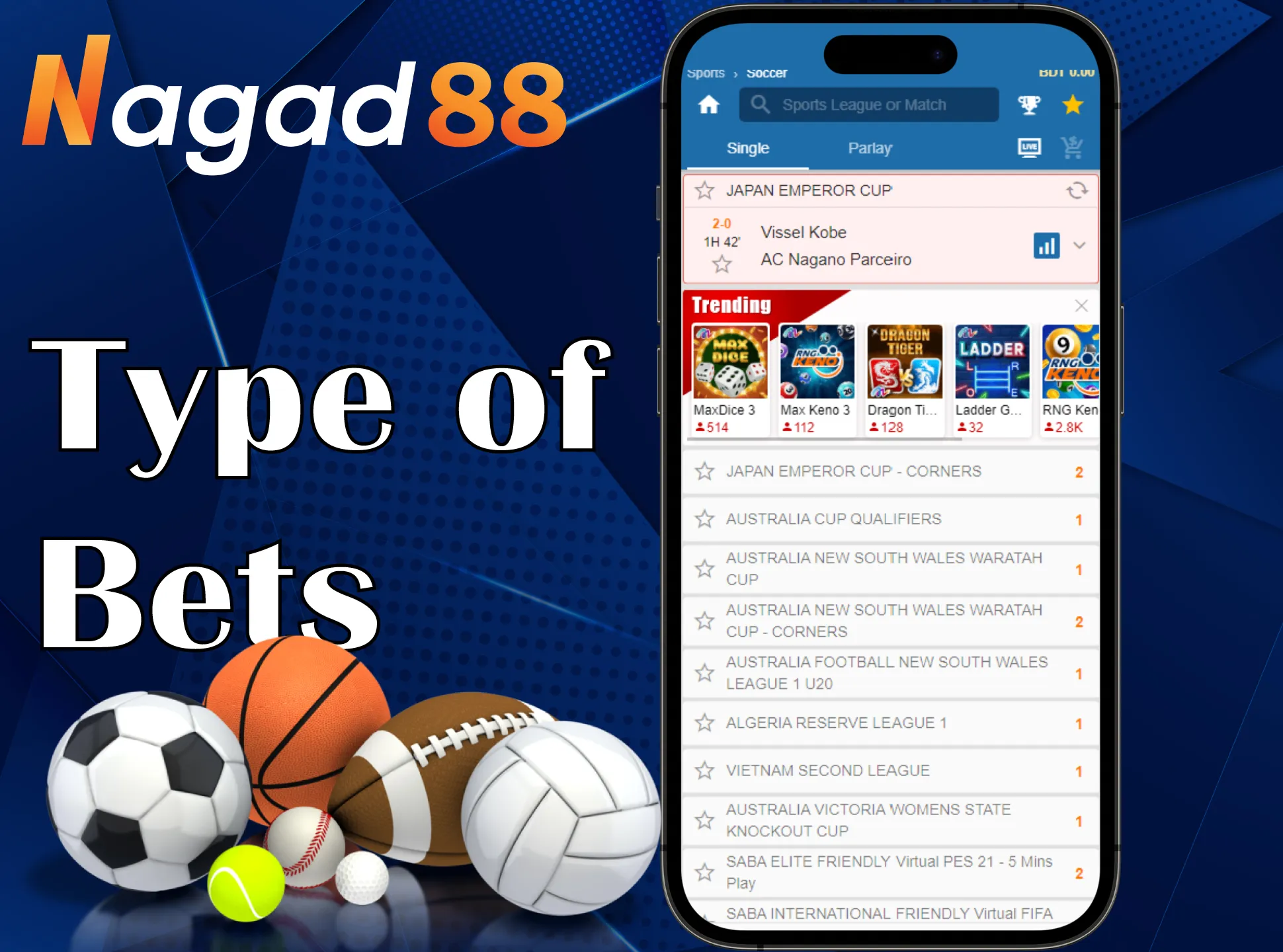 The Nagad88 app gives you the opportunity to try different types of bets.