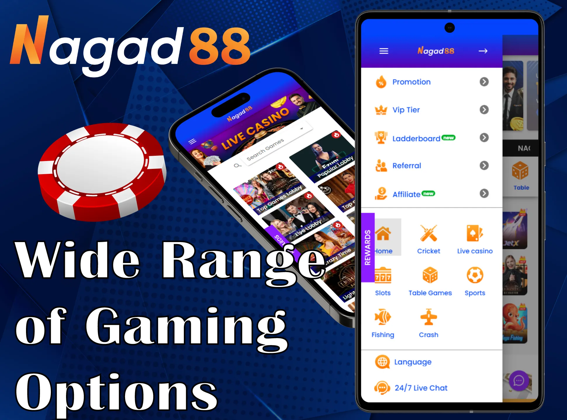 The Nagad88 app offers a wide range of gaming options.