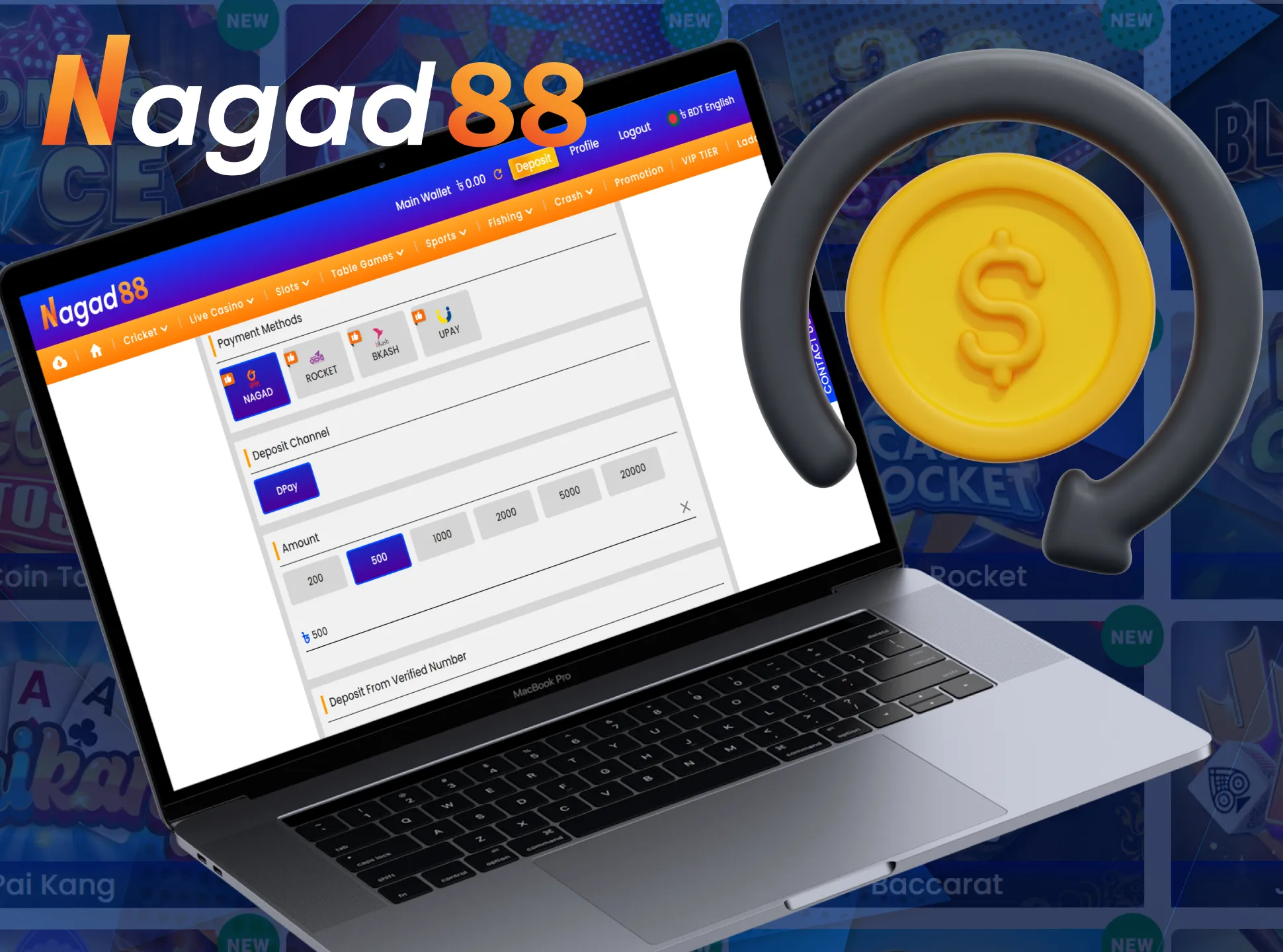 Fund your account to play live casino games at Nagad88.