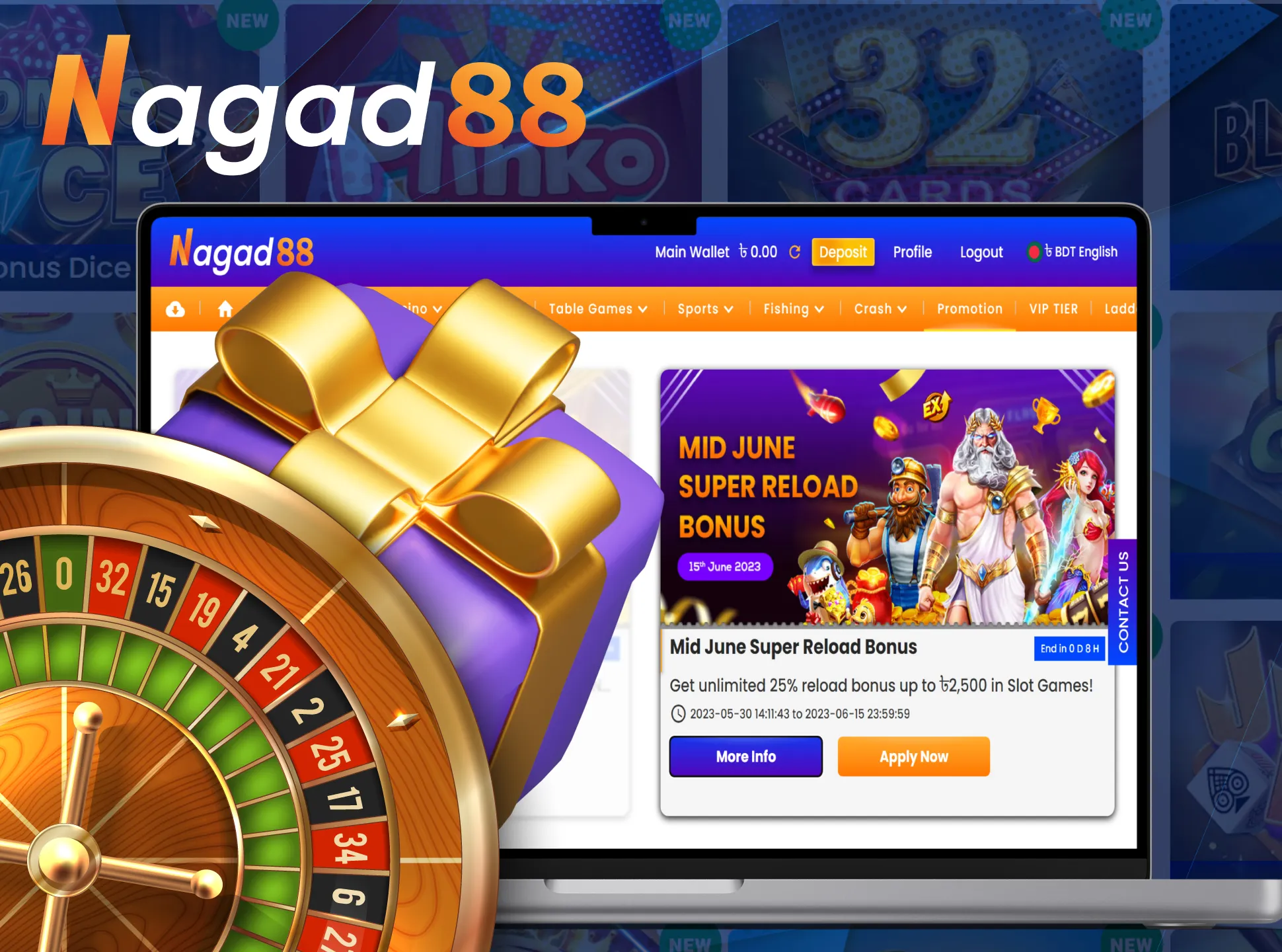 Get casino welcome bonus Nagad88 and play to your advantage.