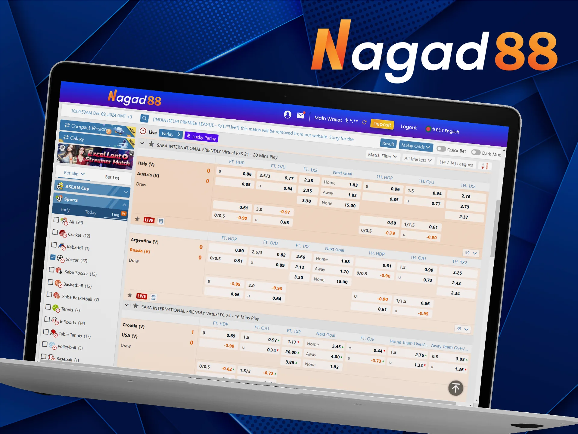 With Nagad88 you have the best betting odds available.