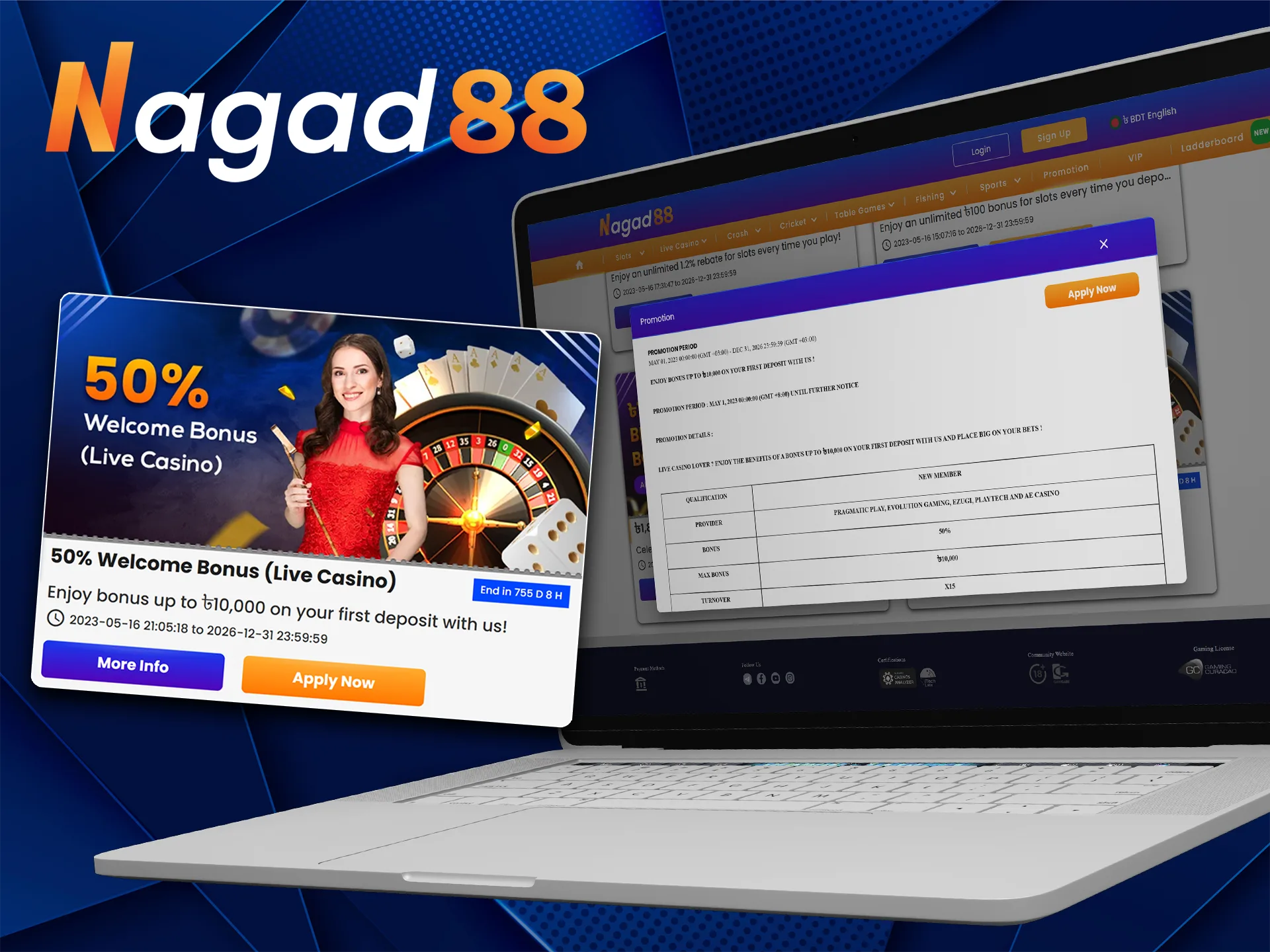 Get a special bonus for Live Casino games from Nagad88.