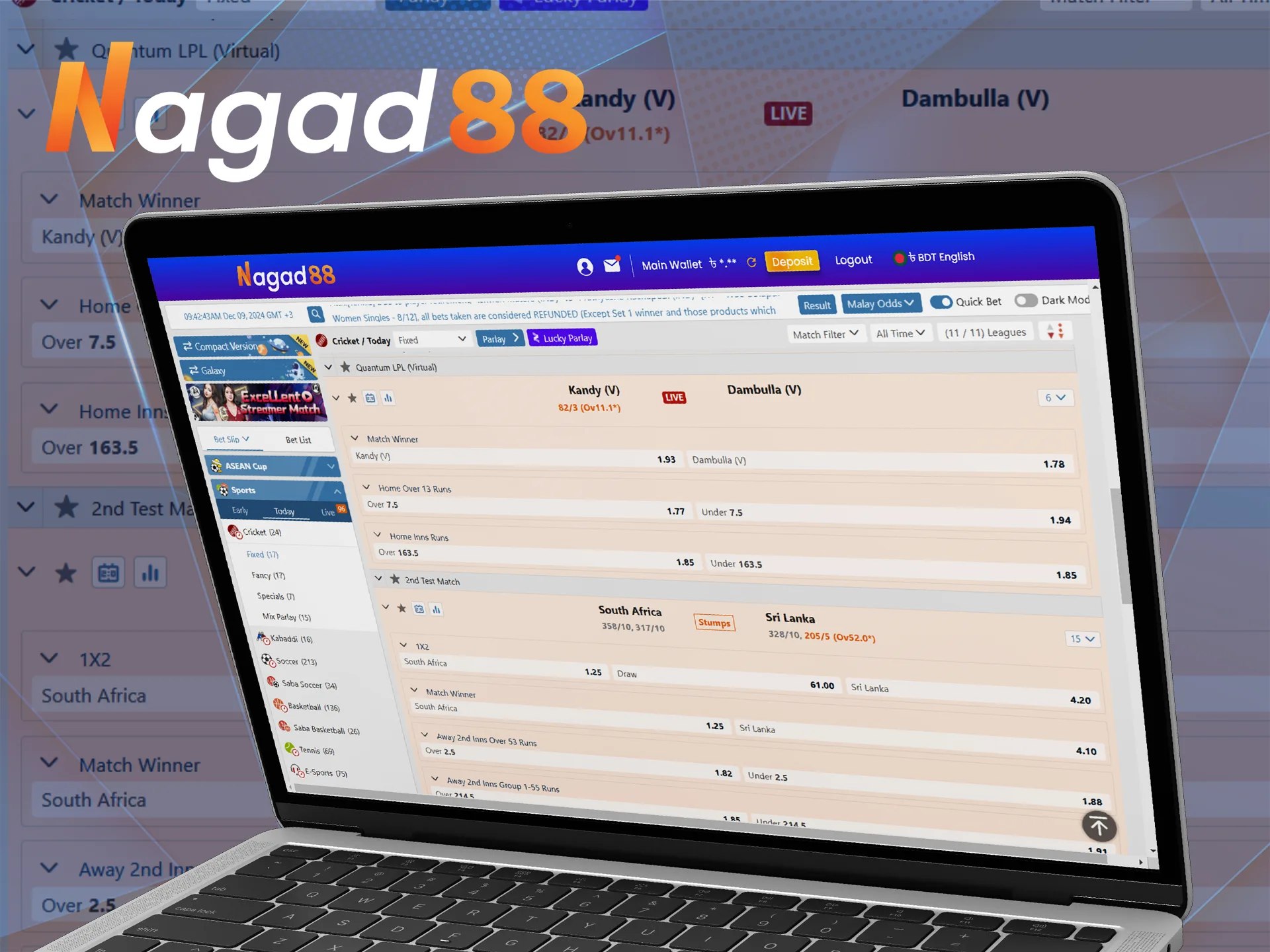 Place single bets on matches with Nagad88.