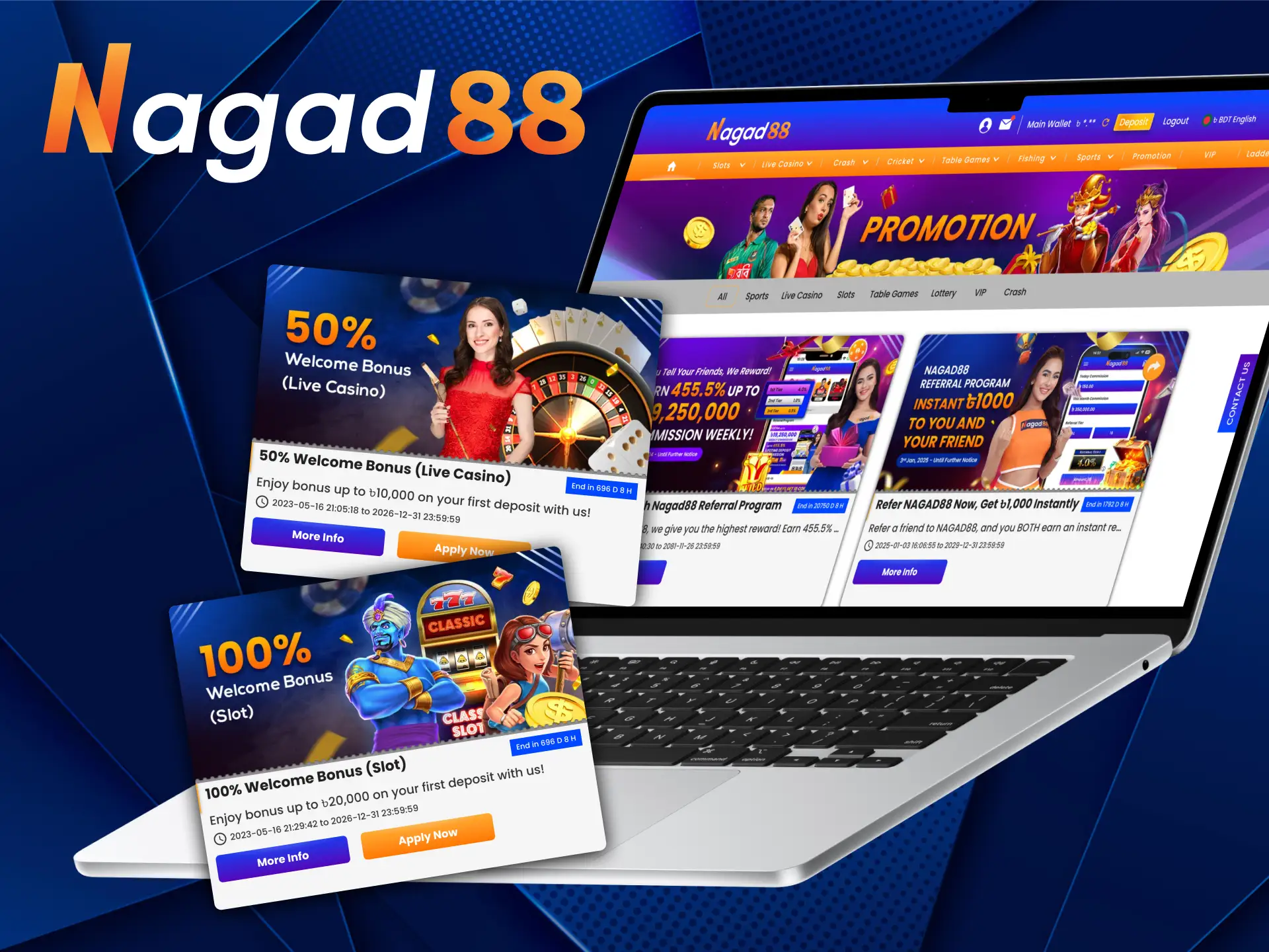 You can receive two welcome bonuses at Nagad88.