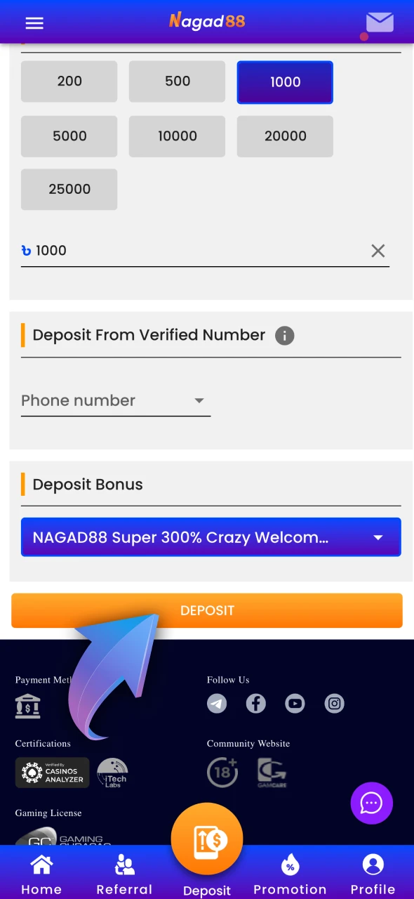 Confirm the payment at Nagad88 casino website.