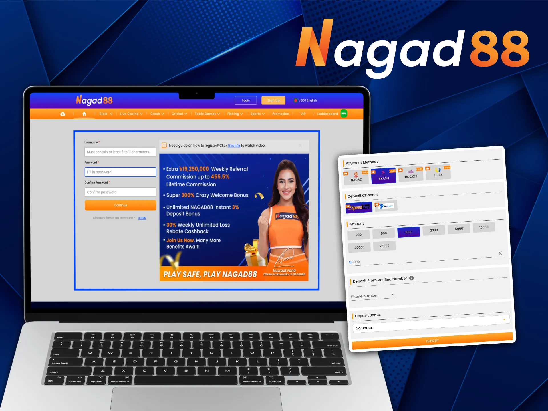 Register to start playing at Nagad88 slots.