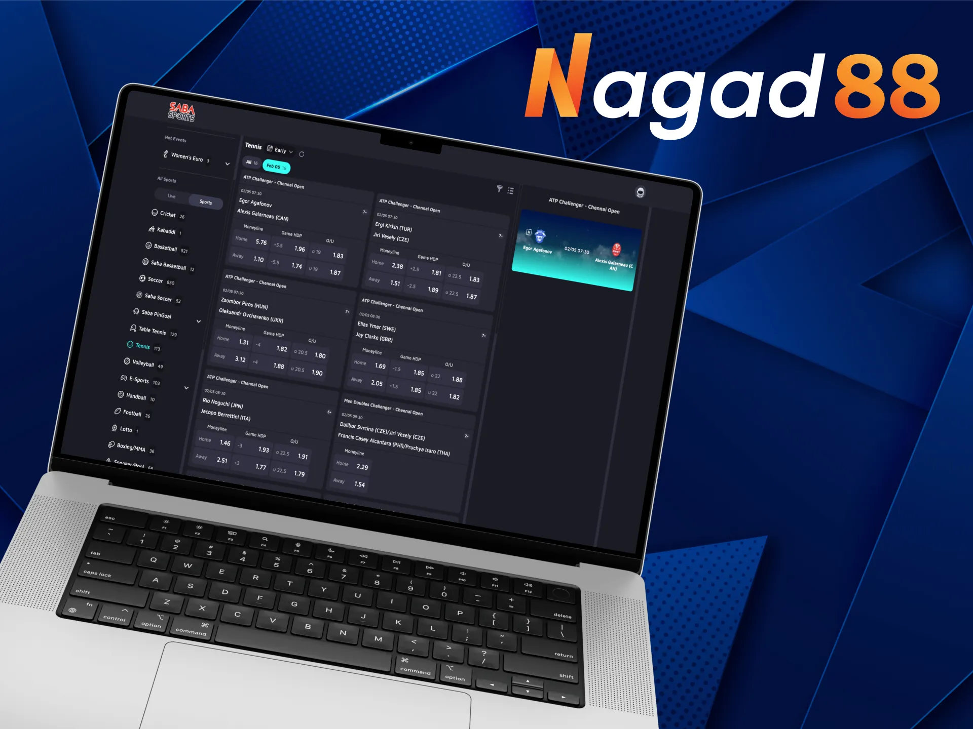 Engage in Nagad88 tennis betting with world-class events.