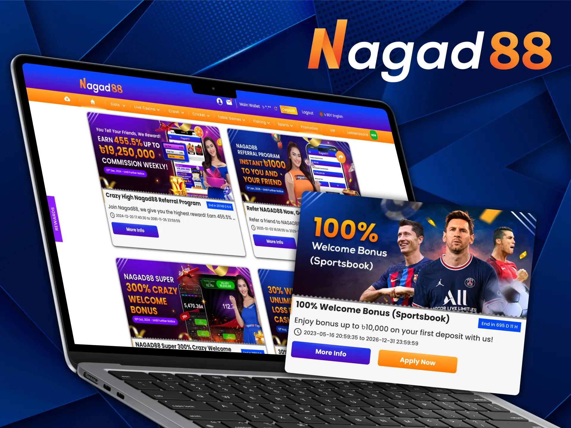 Nagad88 offers a welcome bonus on tennis bets.