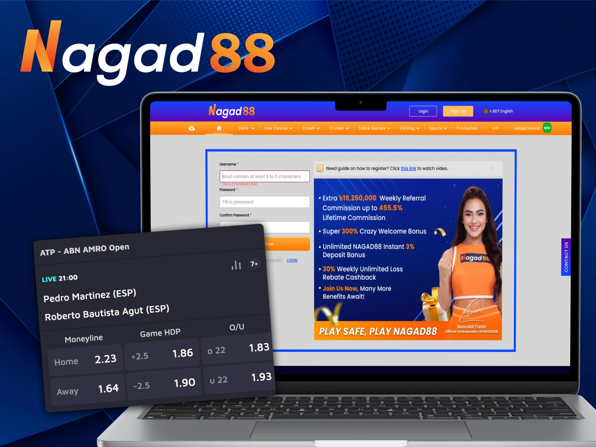 Start using Nagad88 services for tennis betting.