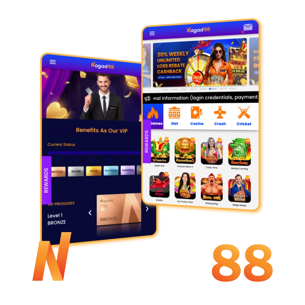 Play casino and place sports bets with the Nagad88 mobile app.