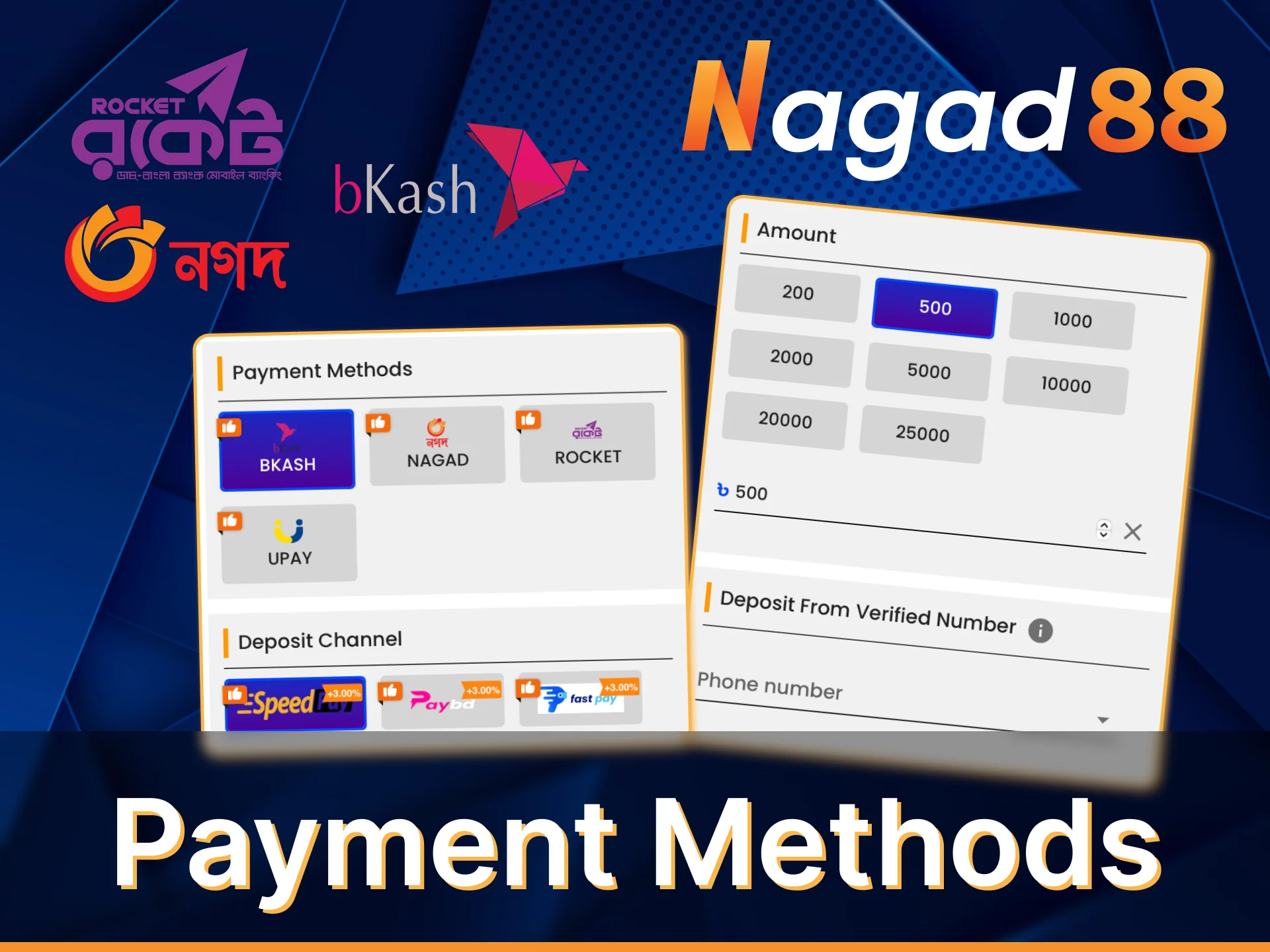 The Nagad88 app offers many ways to deposit and withdraw your winnings.