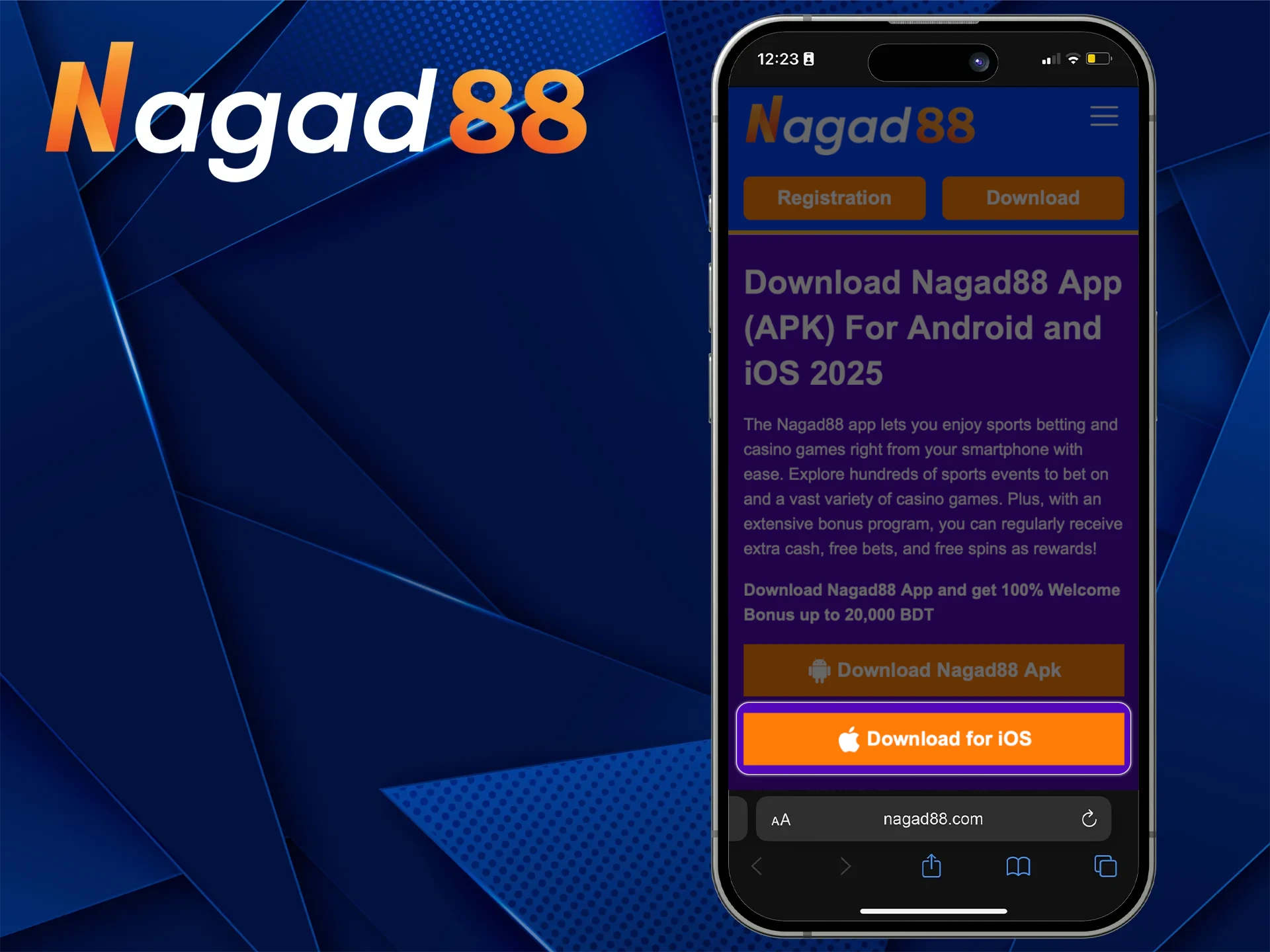 Go to the Nagad88 online casino website and install the application on your iOS phone.