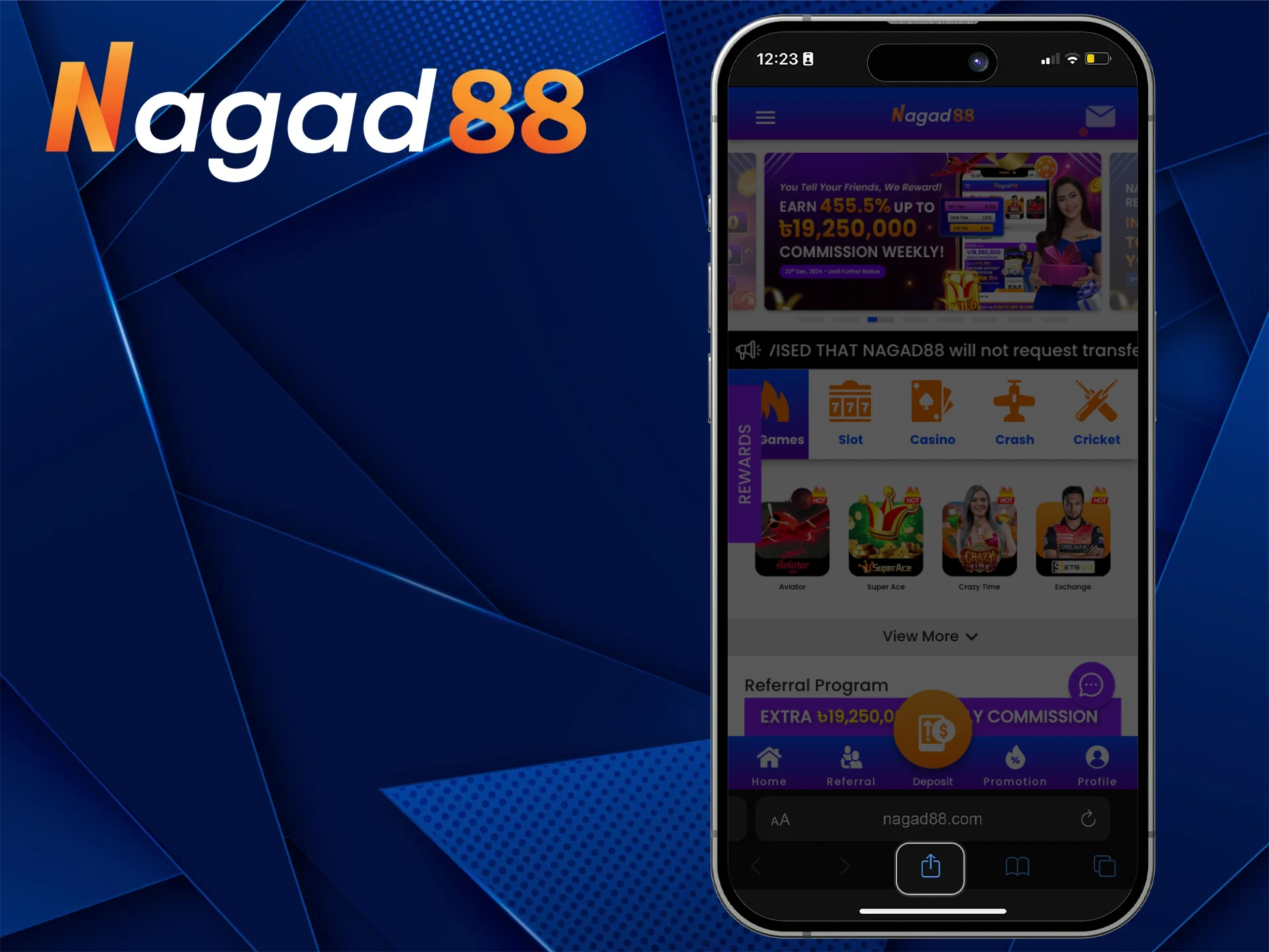 To start installing the Nagad88 online casino app on your iOS phone, you need to find the share button in your browser.