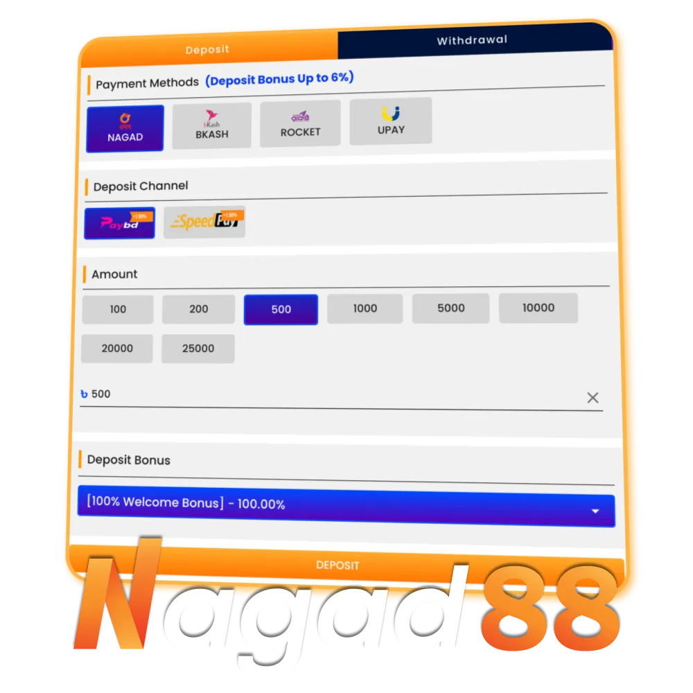 Nagad88 এ আপনি সুবিধাজনক জমা পদ্ধতি ব্যবহার করতে পারেন।